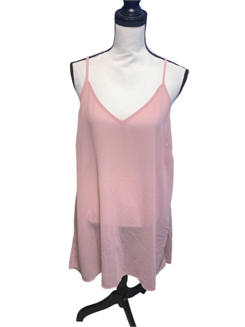 In Loom Women's Pink V-Neck Spaghetti Strap Cami Slip Dress V-back Sheer